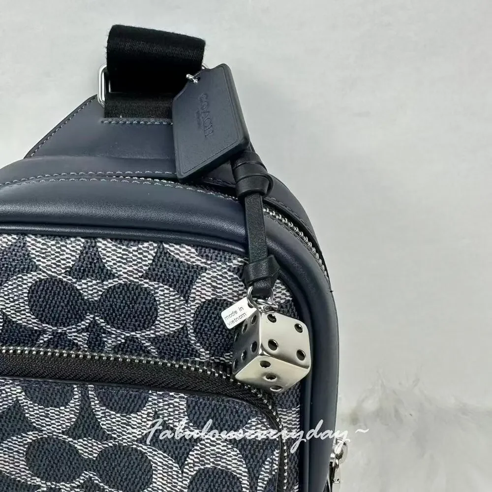 Coach Racer Sling Pack Signature Canvas With Charms/Silver/Denim Chalk CEB27 NWT